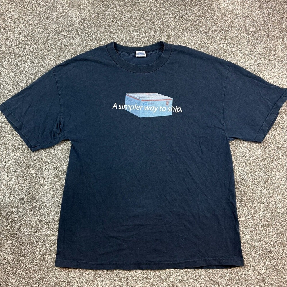 Vintage USPS‎ Shirt Mens XL Navy Blue Logo Post Office Priority Mail Flat Rate
